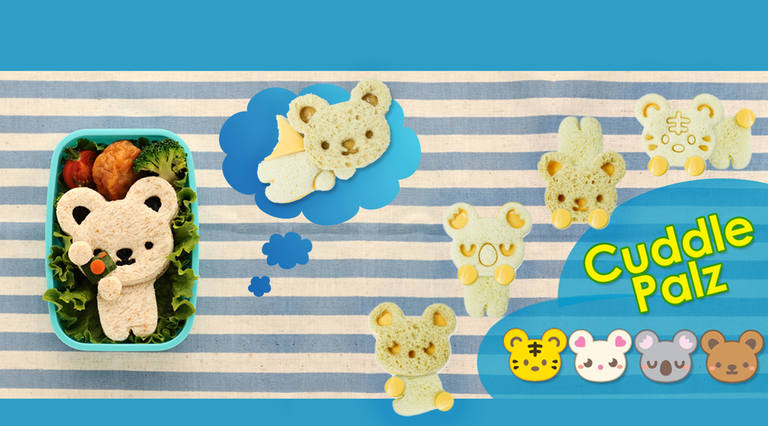 Cuddle Palz bento sandwich cutter set with koala, hamster, tiger and bear shapes